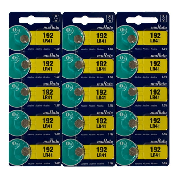 Murata LR41 (192) 1.5V Alkaline Button Cell Battery (15 Pack)
