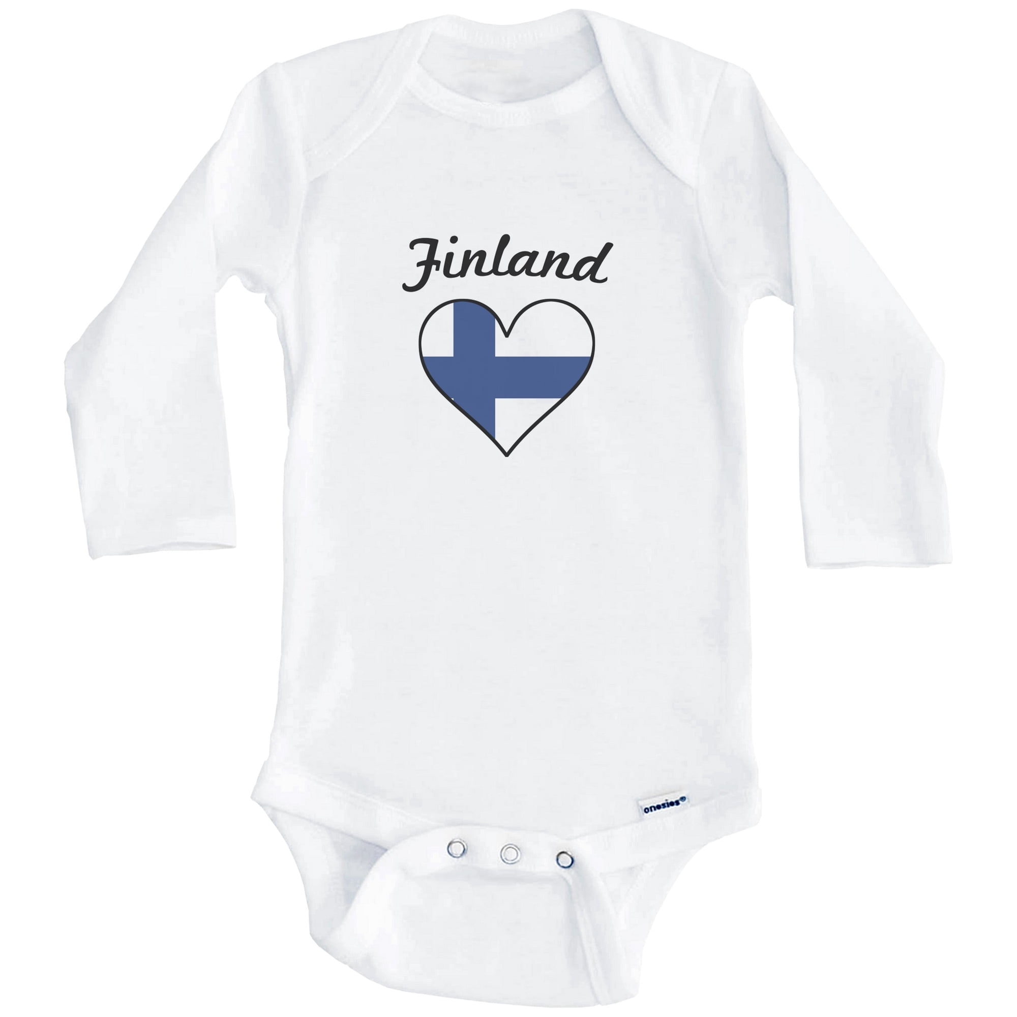 Finnish Flag Heart Finland One Piece Baby Bodysuit (Long Sleeve), 0-3 Months White