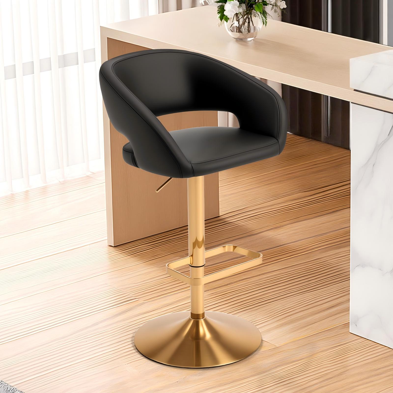 Modern Adjustable Bar Stools with PU Leather Seat, 360° Swivel Open Mid Back & Armrest Bar Stool– Ideal for Kitchen , Bar, Café, Counter Seating (Black)