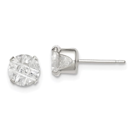 Auriga Fine Jewelry 925 Sterling Silver 6mm Round Snap Set Laser-Cut CZ Stud Earrings for Women