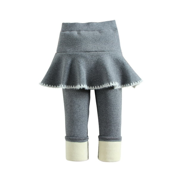 Vestido Para Niñas, Ropa Para Niñas, Pantalones De Otoño Invierno, Pantalones Elásticos, Mallas Casuales Cálidas Cepilladas Estampadas, Culottes Falsos De Dos Piezas Grises Odeerbi LM103-10974
