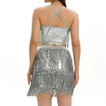 thumbnail image 3 of hotojiny Women 2 Piece Sparkly Sequin Dance Outfits Tassels Bodycon Crop Top Mini Dress Clubwear Skirt Set, 3 of 6