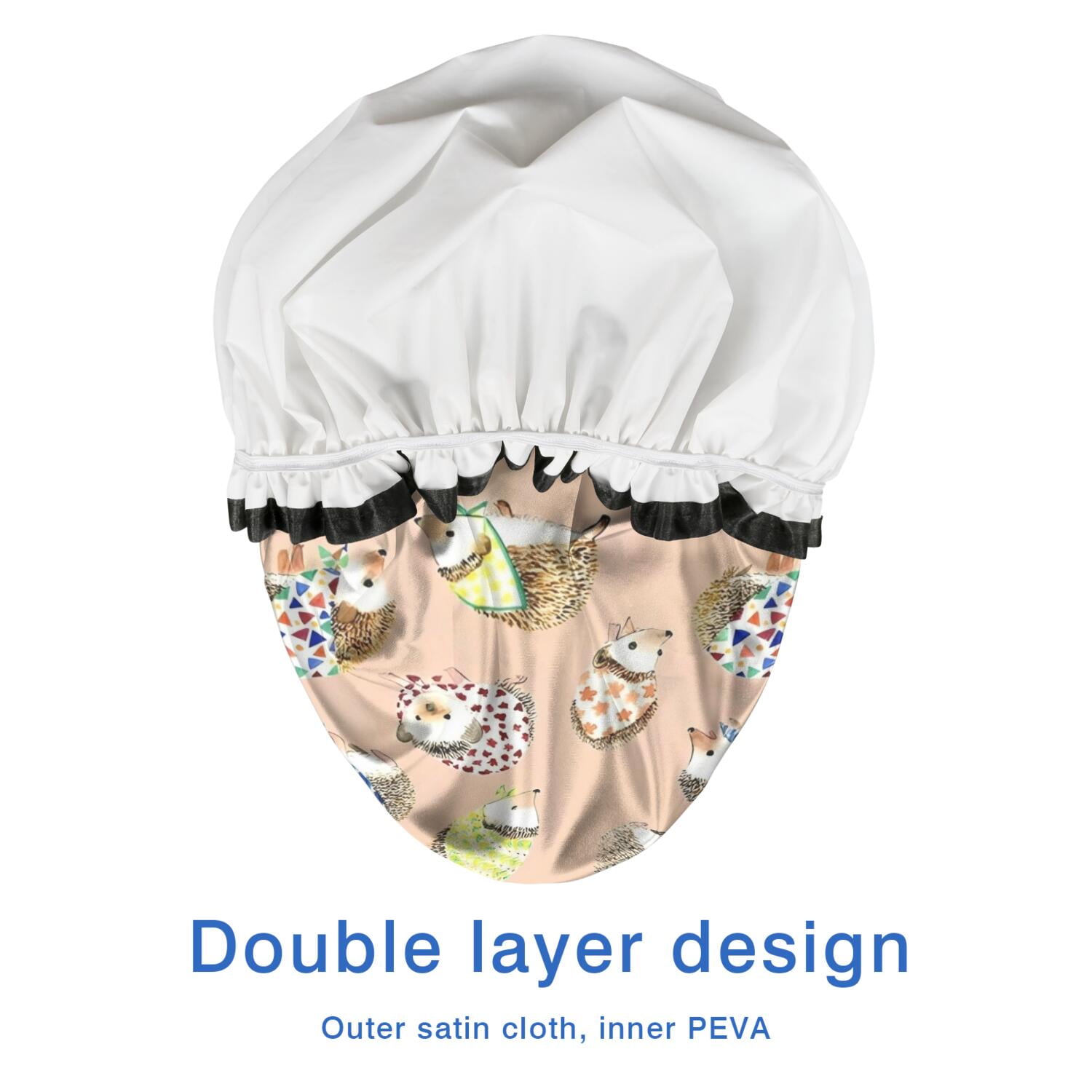 Shower Caps,Cute Hedgehog Pattern Waterproof Shower Cap for Women 4 Pieces,Double Reusable Hair Cover for Shower PEVA Elastic Stretch Hem