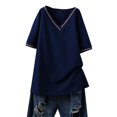 thumbnail image 2 of Fiudx Ofertas de La Semana Camiseta Holgada Informal de Talla Grande con Bordado Liso para Mujer, Tops de Manga Corta y Blusa de Lino, 2 of 3