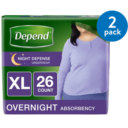 Depend Night Defense Incontinence Overnight Underwear for Women, XL, 2 Packs of