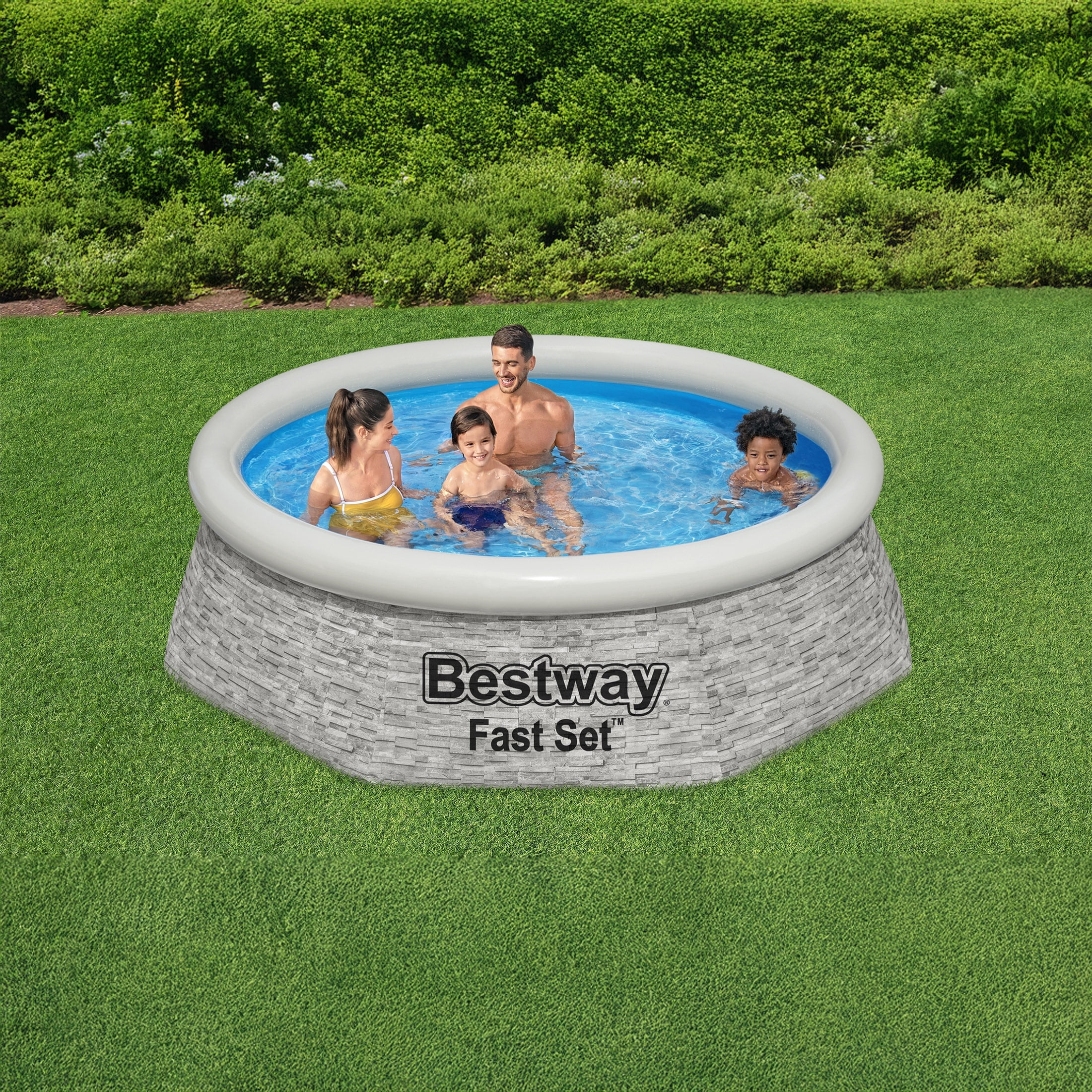 Bestway 8' x 24" Round Inflatable Outdoor Swimming Pool with Filter Pump, Gray