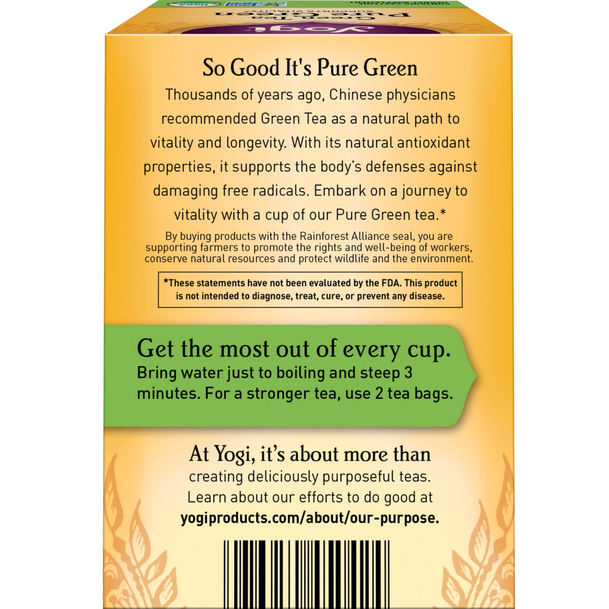 Yogi Tea Green Tea Pure Green, Organic Tea, Wellness Tea Bags, 6 Boxes of 16