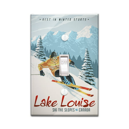 Lake Louise, Canada - Ski The Slopes - Downhill Snow Skier - Lantern Press Artwork (Light Switchplate (Best Downhill Skis For Intermediate Skier)