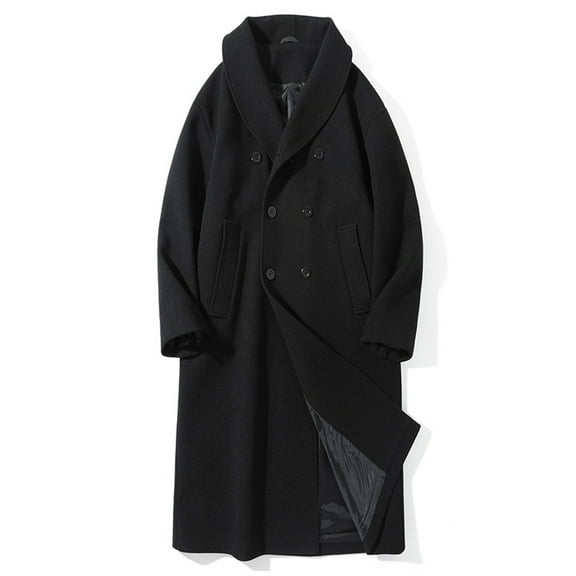 Mens Long Wool Blend Peacoats Notched Lapel Trench Coats Lightweight Flowy Windbreaker Overcoats for Fall Winter