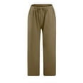 thumbnail image 4 of YUEJUIR Yoga Capris with Pockets for Women Women Wide Leg Casual Pants with Pockets Lightweight High Waisted Adjustable Tie Knot Loose Trousers White Capri Pants for Women (Brown,XXL), 4 of 5