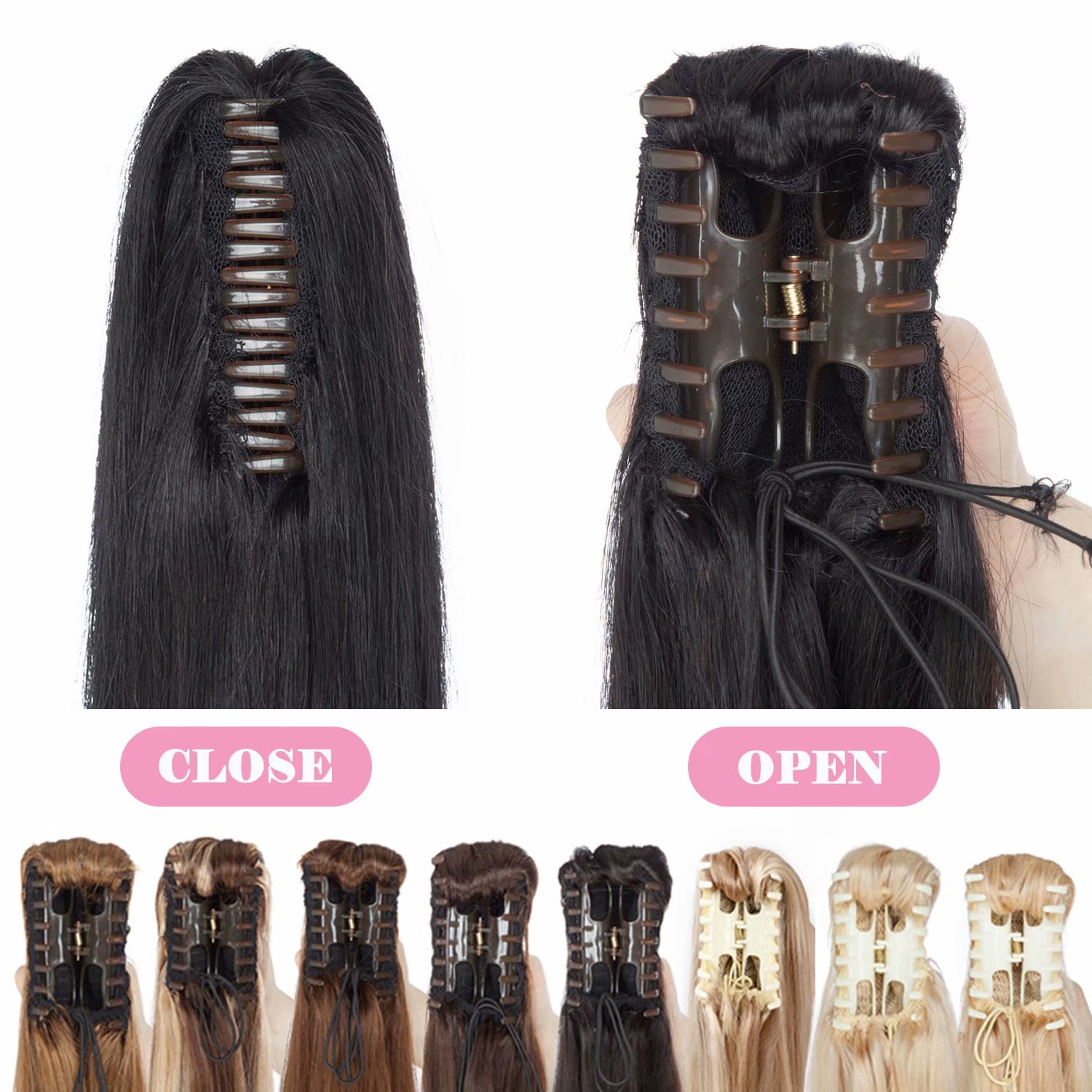 Benehair Claw Clip On Hair Ponytail 100% Remy Human Hair Extensions Real Thick Jaw/Claw Clip Pony Tail 18" Soft Black