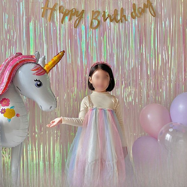 Diseño de cortina de seda de lluvia brillante y ligera, accesorios de cumpleaños, decoración, borlas, fondo de flores, fondo de fiesta, cortina de seda de lluvia láser