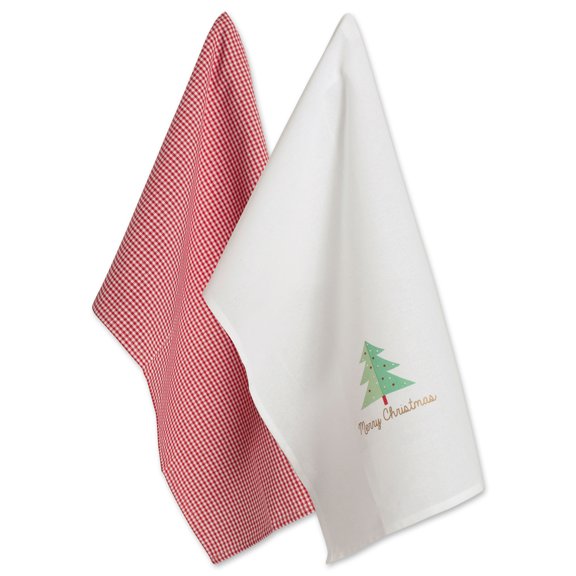 DII Red Check & White Merry Christmas Dishtowel (Set of 2)