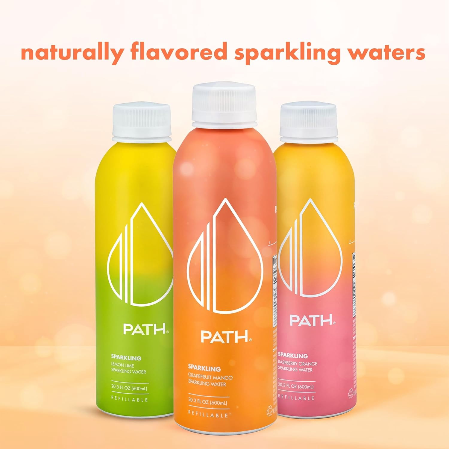 PATH Water Ultra-Purified Sparkling Grapefruit Mango Flavored Water, 20 fl oz, 4 pack Aluminum Bottles
