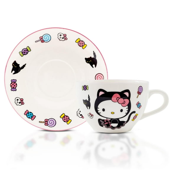 Sanrio Hello Kitty Black Cat Bone China Teacup and Saucer Set | Holds 7 Ounces