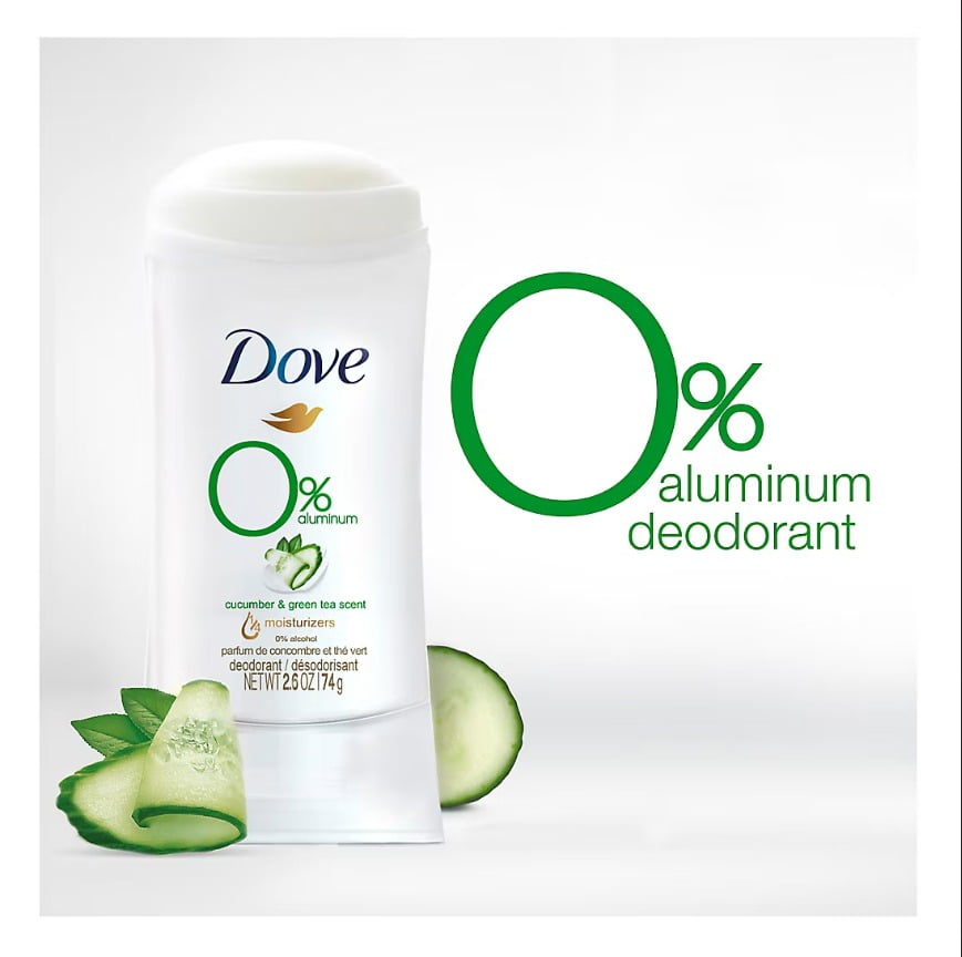 Dove 0% Aluminum Deodorant Stick - Cucumber and Green Tea, 4 pk./2.6 oz.