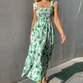 thumbnail image 6 of Women's Floral Printed Boho Maxi Dress Square Neck Strapped Swing A Line Sundress Beach Long Outfits, 6 of 7