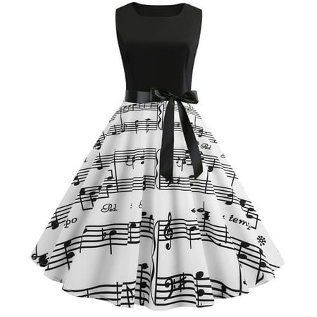 

Ziloco Women s Summer Sleeveless O Neck Vintage Print Splicing Party Swing Dress medieval corset Black XXL