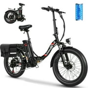 Gocio 500W Electric Bike, 20" * 3.0" Fat Tire Electric Bicycle, City Cruiser Ebike with 48V 10.4Ah Removable Battery UL 2849, Max 19.8mph Electric Folding Bike for Adults Shimano 7 Speed Black