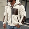 thumbnail image 5 of Mens Fleece Jacket Hooded Full Zip Faux Leather Trim Warm Soft Winter Coat with Pockets Winter Outdoor Casual Work Travel Wear, 5 of 6