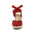 thumbnail image 6 of BLISSFUL STEP Women's Shoes Espadrille Wedge High Heel Round Toe Sandals Red 7, 6 of 8