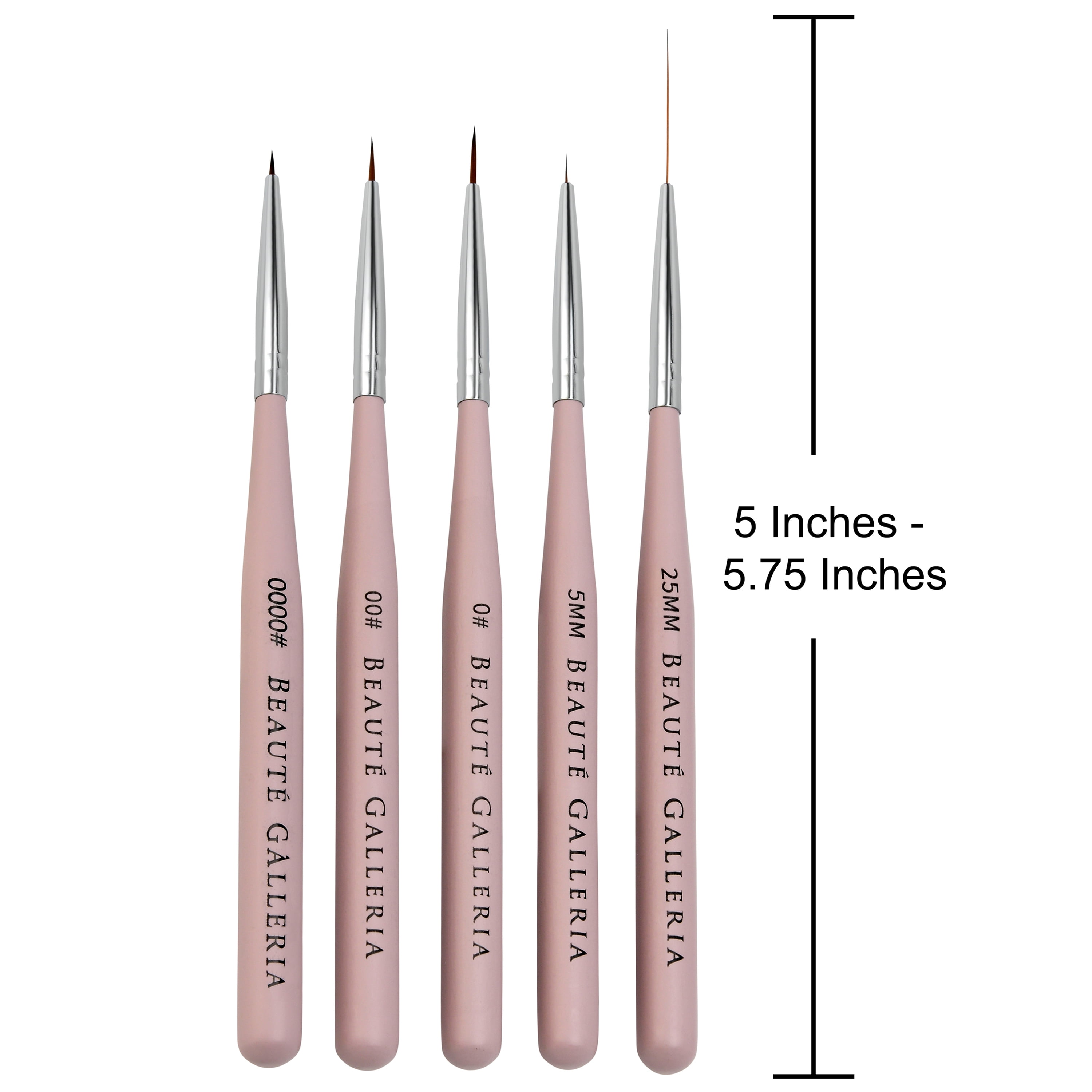 Beaute Galleria 5 Pieces Nail Art Brush Set with Liners and Striping Brushes, for Thin Fine Line Drawing, Detail Painting, Striping