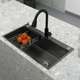 thumbnail image 3 of 28" x 18" Undermount Kitchen Sink Black Stainless Steel Single Sink Modern Durable Kitchen Essentials With Accessories, 3 of 8