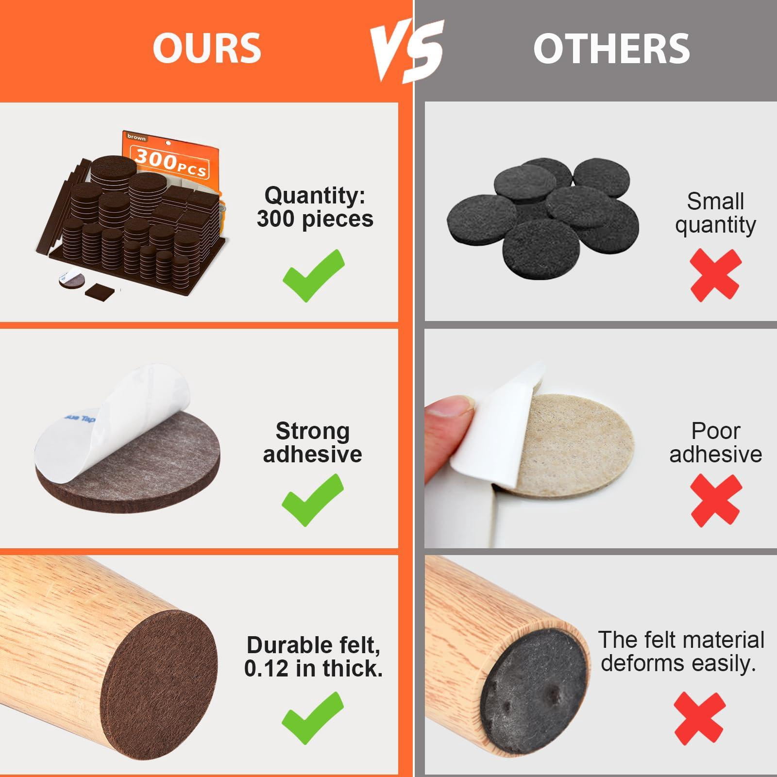 Felt Furniture Pads 300 Pieces  For Hardwood Floors Floor Protectors Brown