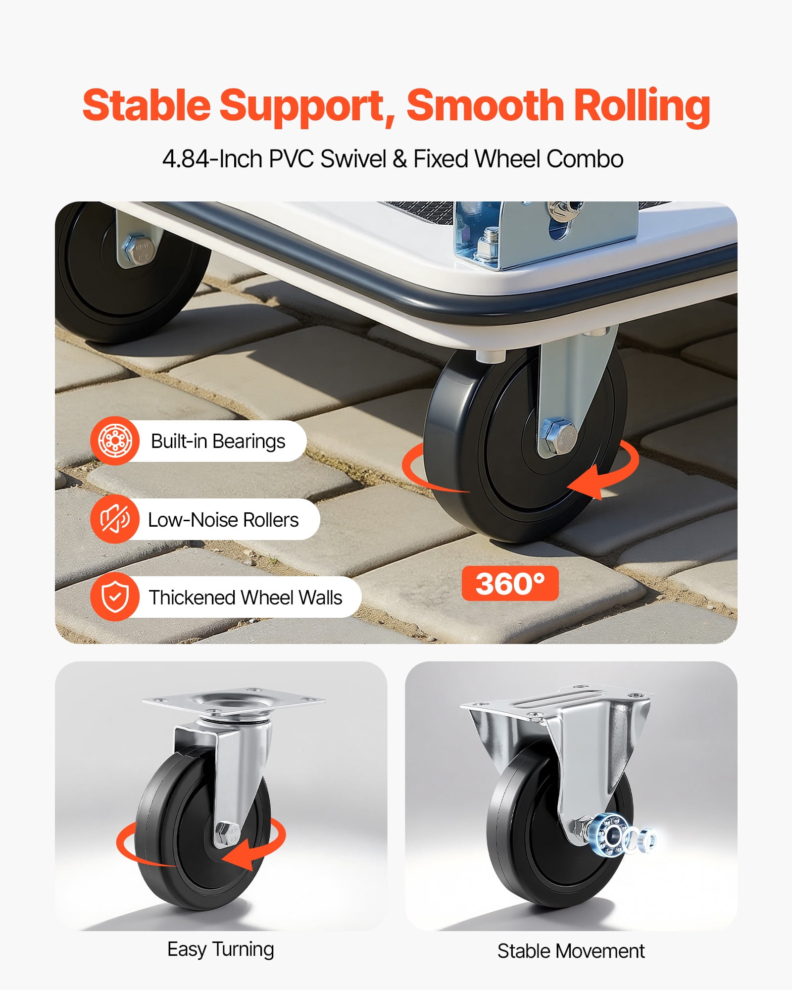 VEVOR Foldable Push Cart Dolly, 660 lbs Load Capacity, Folding Platform Truck with Swivel Wheels, Moving Platform Hand Truck Flatbed Cart, Space Saving Push Handle, 35.4 x 34.3 x 24 in