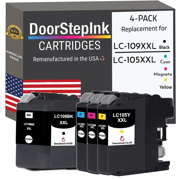 Remanufactured DoorStepInk Ink Cartridges for Brother LC109BK XXL Black and LC105XXL Color (4Pack)