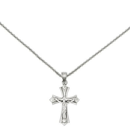 Primal Gold 14 Karat White Gold Reversible Crucifix and Cross Pendant with 18-inch Cable Chain