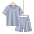 thumbnail image 2 of Ahuyic Toddler Kids Casual Fashion Outfits, Spring And Autumns Solid Color Top And Pants Set For Kids, Children's Short Sleeved Round Neck Top Set Elastic Waist Shorts Children's Summer Casual Set, 2 of 7