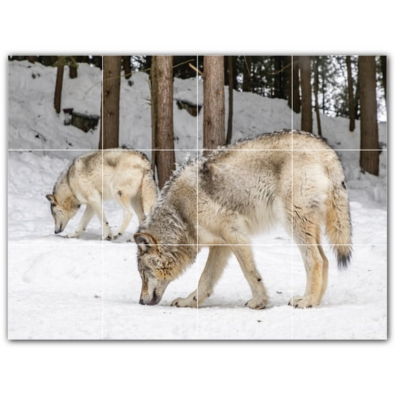 Picture-Tiles.com: Wolf Ceramic Tile Wall Mural WAL501229-43L. 32"W x 24"H using (12) 8" x 8" Ceramic Tiles-Satin Finish