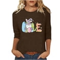 thumbnail image 2 of Xihbxyly Hauts Grande Taille pour Femmes Manches 3/4 T-shirt Imprimé Col Rond de Pâques Manches 3/4 Chandail Col Rond Cadeau de Vacances, 2 of 5
