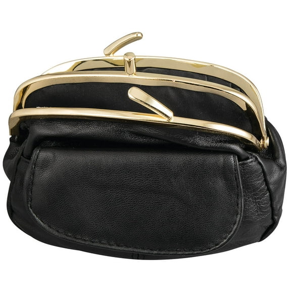 Dual Clasp Leather Coin Purse, Geunine Leather, Features Dual Goldtone Metal, Snap-Close Exterior Pocket - Measures 5 3/4" Wide x 4 1/4" High
