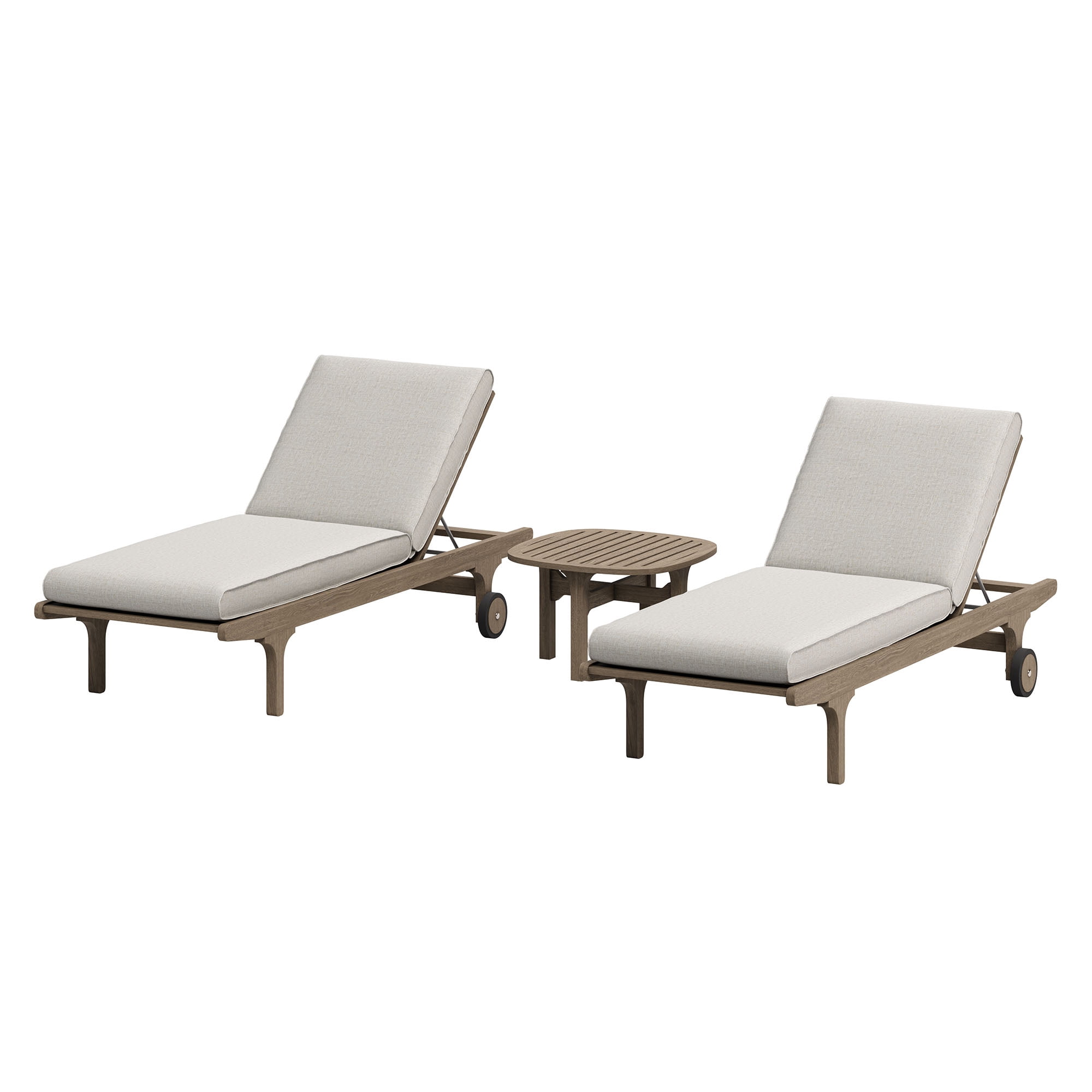 Saratoga Outdoor Teak Wood 3-Piece Chaise Lounge Furniture Set in Weathered Gray Pebble