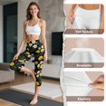 thumbnail image 7 of SCRAWLGOD Daisy Leaf Bubble Black High Waisted Capri Leggings with Pockets for Women, Breathable Butt Lifting Leggings, Comfy Slim Active Yoga Pants for Cycling Workout, 3XL, 7 of 7