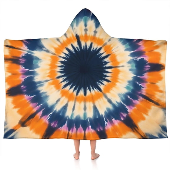 Orange Purple Blue Tie Dye Mandala Pattern Hooded Bath Towel,50"x30" for Ages 3 To 12 Kids, Quick Dry Lightweight Soft Microfiber Hood Beach Towel Cover Up for Kids