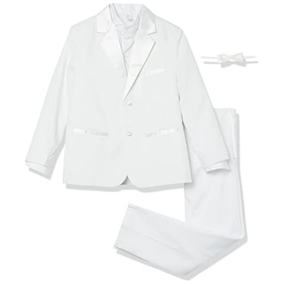 Joey Couture Boy s Tuxedo Suit Set with Shirt and Bowtie, White, 10
