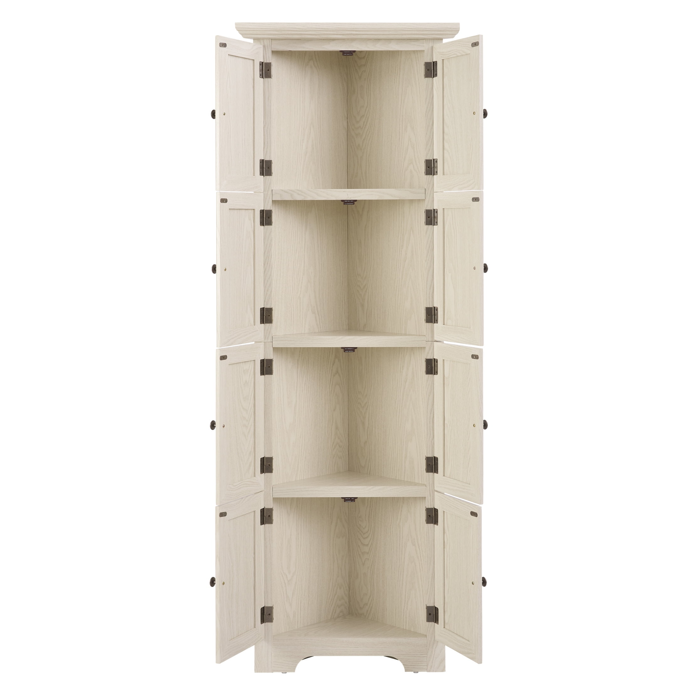 Noble House Willow 72" Corner Pantry Cabinet, 4-Tier Tall Kitchen Storage Bookshelf with Soft Close Doors, White