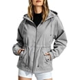 thumbnail image 2 of ClodeEU Women's Hooded Cinch Waist Windbreaker Jacket, Lightweight Outdoor Coat with Pockets Gray,Women's Plus XL, 2 of 8