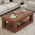 thumbnail image 5 of TesNus Coffee Table with Storage, 2-Tier Mid Century Rectangular Accent Table with Thick Tabletop, Rustic Style Cocktail, Center Table for Living Room, Office, Apartment (Walnut), 5 of 8