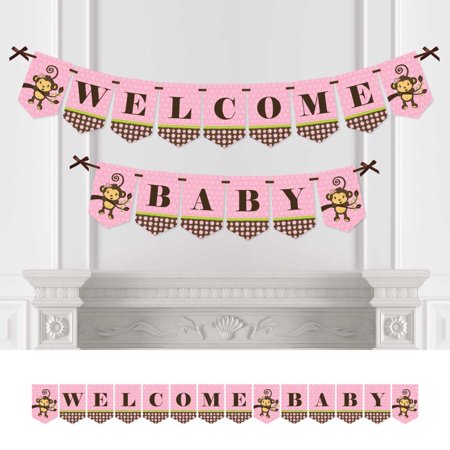 Monkey Girl Baby Shower Bunting Banner Pink Party Decorations Monkey Girl Baby Shower Bunting Banner Pink Party Decorations