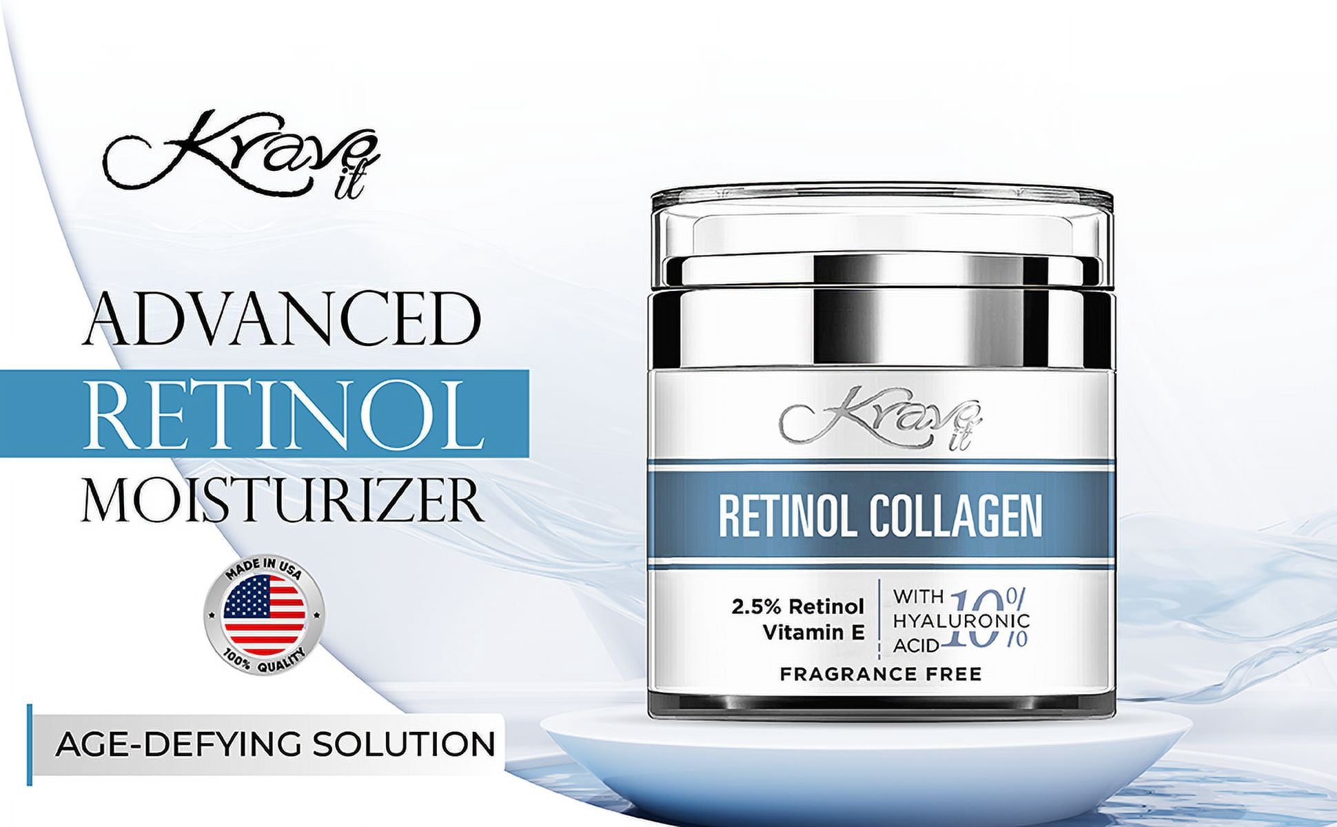 KRAVE IT Retinol Face Cream, Fragrance Free Moisturizer for Aging Skin with Hyaluronic Acid, Anti Aging Night Cream for Woman. -1.7 oz (Made in USA)