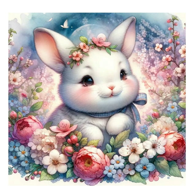 Peinture Diamant DIY Fleur Colorée Papillon Lapin Chat Paysage Abstrait Broderie Ronde Complète Point, 40*40 cm, Cadre Non Inclus., SHANG5208
