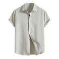 thumbnail image 3 of Eryao Men's Cotton Linen Short Sleeve Shirts Casual Lightweight Button Down Shirts Vacation Beach Summer Solid Turndown Collar Tops,Gray,XL, 3 of 4