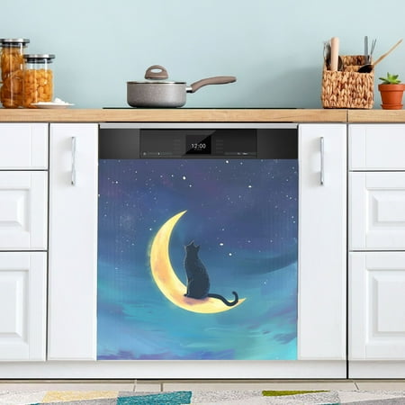 

Cat Sitting on The Moon Dishwasher Magnet Refrigerator Magnetic Cover Washing Machine Magnet Sticker Kitchen Decor