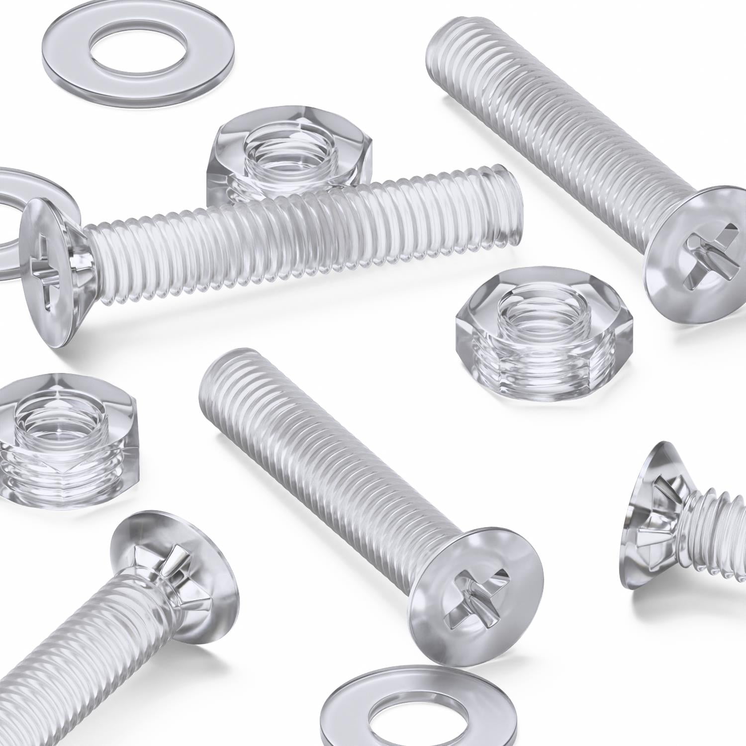 50 x Crosshead Countersunk Screws Nuts and bolts, Transparent Clear Plastic Acrylic, M3 x 16mm - Acrylic Plastic Screws, (3/32 x 5/8 in)