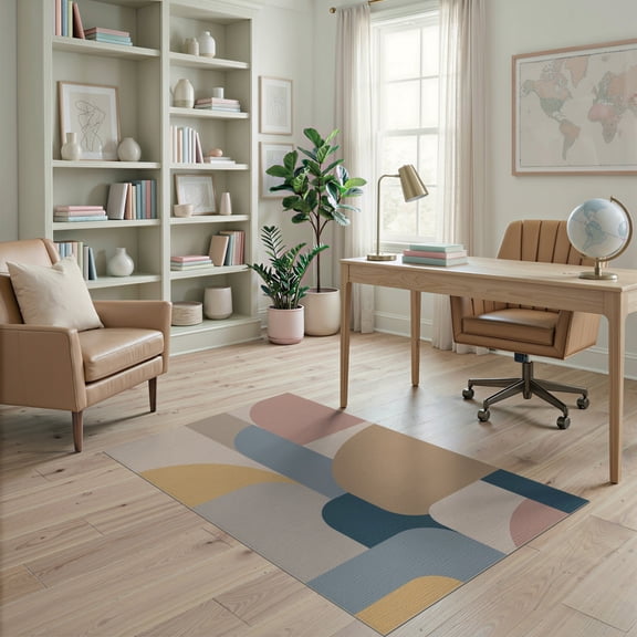 ODIKA 4'x6' Muted Pastel Tones Modern Abstraction Washable Area Rug Geometric Art Deco Inspired Design for Home Office, Under Desk, Non-Slip Chair-Friendly, Flatwoven