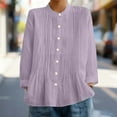 thumbnail image 2 of RongHuan Womens Button Down Shirts Cotton Linen Long Sleeve Blouse Vintage Pleated Shirt Solid Color Summer Tops, 2 of 7